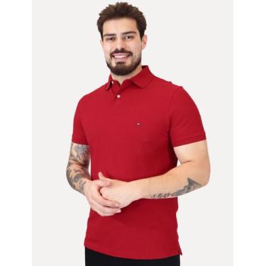 Imagem de Polo Tommy Hilfiger Masculina Regular Piquet 1985 Vermelho Médio Taman