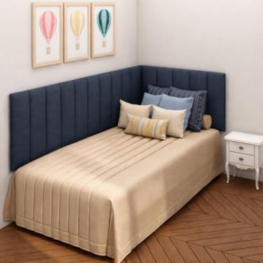 Imagem de Kit 15 Cabeceira Modular Estofada em L 45x20cm para Cama Box Casal Queen King Luxo(17,AZUL)