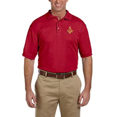 Imagem de Camisa polo masculina bordada Gold Square & Bússola Masonic, Vermelho, X-Large