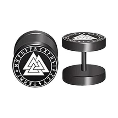Imagem de Brincos Redondos Com Runas Vikings 18G Em Aço Inoxidável 316L Para Hom