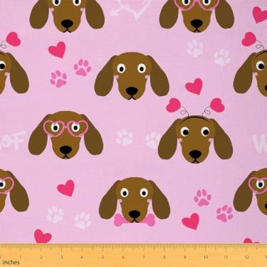 Imagem de Tecido de cachorro fofo da The Yard com tema de dia dos namorados, animal de estimação, tecido para adolescentes, adultos, casais, estampa de pata, coração doce, estilo romântico, tecido para