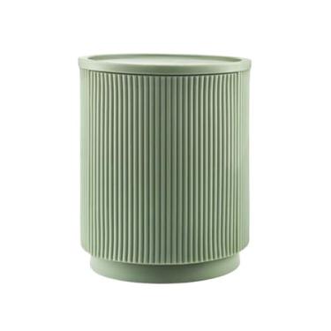 Imagem de Mesa de canto redonda moderna - mesa de cabeceira de armazenamento de 2 camadas com porta única, design minimalista para sala de estar, quarto ou varanda, mesa lateral funcional para decoração de casa