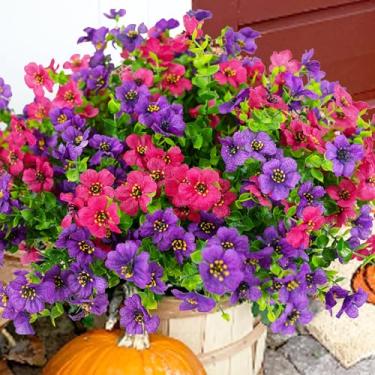 Imagem de trytuny Flores artificiais para uso ao ar livre, flores de seda falsas resistentes a UV, plantas falsas realistas para varanda externa, pátio, janela, decoração de casa (14, roxo rosado)