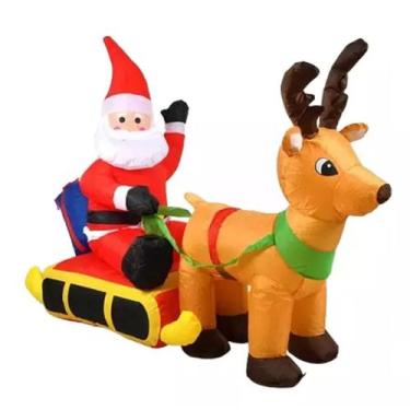 Imagem de Rena com Papai Noel no Trenó Inflável - Decoração Natalina 120 cm - Ge