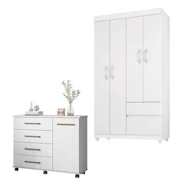 Imagem de Cômoda Flora E Guarda Roupa Solteiro Lótus Branco Flex - Demóbile