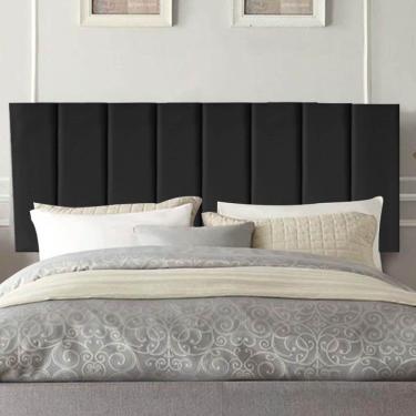 Imagem de Painel Estofada Carla 195cm King Size Para Cama Box Quarto Corino Preto - Gat Magazine
