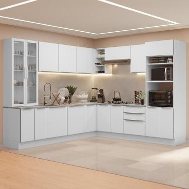 Imagem de Armário De Cozinha Completa 566cm Veludo Lux Madesa 01 Branco/Branco Veludo