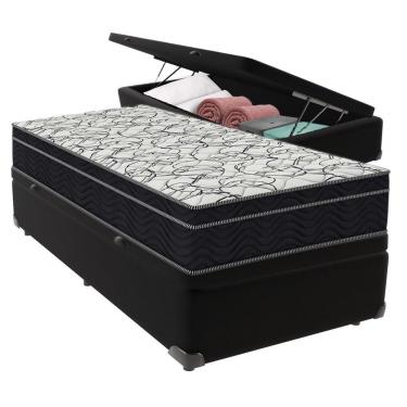 Imagem de Conjunto Solteiro Cama Bege Box Colchão Extra Firme Ortobom Preto