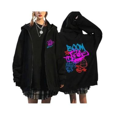 Imagem de Moletom Unissex Oversized Com Zíper E Capuz, Estilo Hip Hop Streetwear