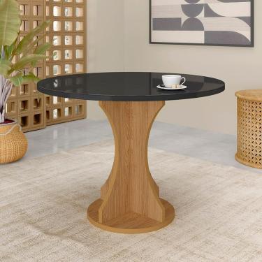 Imagem de Mesa Avulsa 1,10m Redonda Dacar Com Tampo De Vidro Cinamomo/pto - M.a