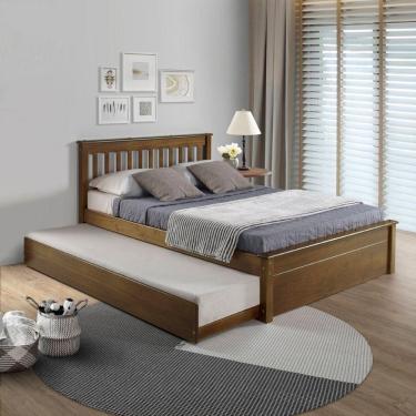 Imagem de Conjunto Cama Casal Inglesa Com Cama Auxiliar Em Madeira Maciça Mv Outlet Castanho