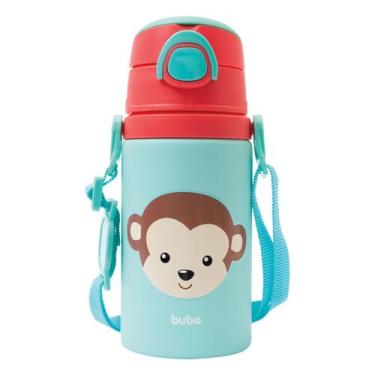 Imagem de Garrafinha Alumínio Com Canudo Buba Animal Fun Macaco 400ml