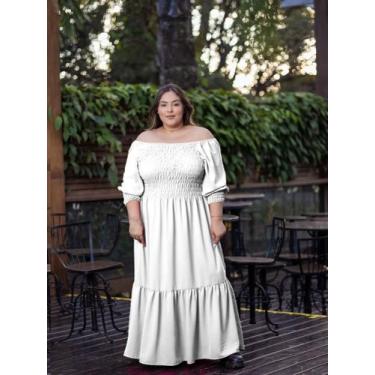 Imagem de Vestido Longo Plus Size Rodado Manga Princesa 3/4 Com Elástico Ajustáv