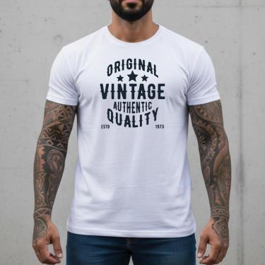 Imagem de Camiseta Masculina Vintage Authentic Algodão Penteado Estampa Retrô Casual Lifestyle Urban Conforto-Masculino