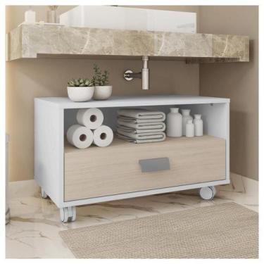 Imagem de Gabinete Armário Banheiro Com Rodízios Branco Towel Caemmun - CAEMMUN 