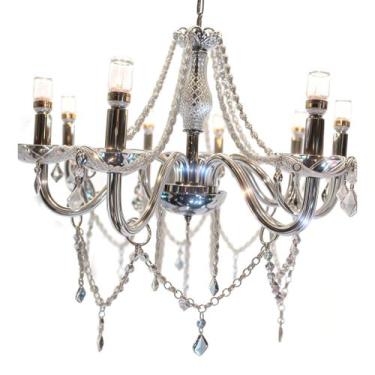 Imagem de Lustre De Cristal Luminária Luxuoso Transparente 8 Braços + Lâmpadas -