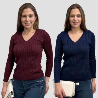 Imagem de Kit 2 Blusas Manga Longa Feminina Trico Modal Trança Inverno - SP/CXX,