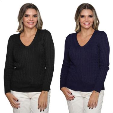 Imagem de Kit 2 Blusas Manga Longa Feminina Trico Modal Trança Inverno - GIP, Pr