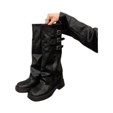 Imagem de Botas Femininas Retrô De Cano Alto Com Salto Médio Para Outono/Inverno