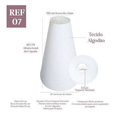 Imagem de Cupula de Abajur 25x8x19cm de Tecido Algodao soquete nacional cor bran