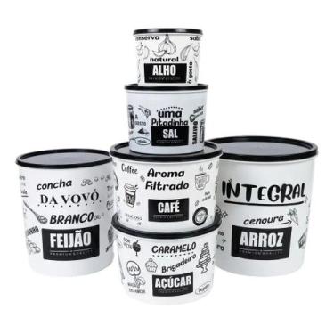 Imagem de Kit 6 Potes Arroz Feijao Cafe Acucar Sal Alho Vedacao Bpafre - Uzy