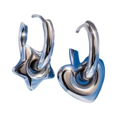 Imagem de Brincos De Argola Coreanos Y2K Com Borla Prateada E Estrela Geométrica