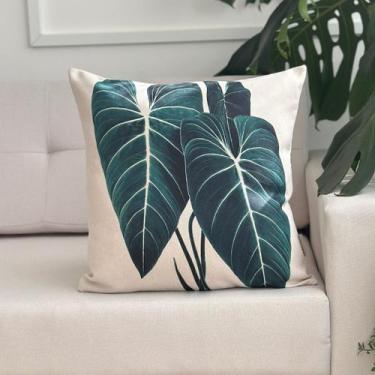 Imagem de Capa Almofada Planta Antúrio Verde em Linhão 45x45 - AMOFADAS