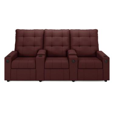 Imagem de Poltrona Reclinável Para Cinema Parma 3 Lugares Baú Usb Veludo Vinho Fh1 - D`rossi
