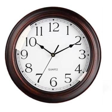 Imagem de Relogio De Parede Estilo Madeira 30cm Decorativo Casa Sala Vintage Analogico Redondo Escritorio Retro