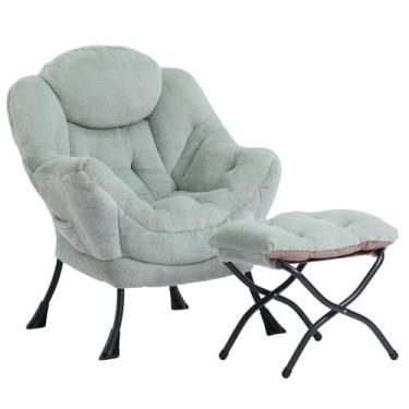 Imagem de Cadeira Lazy HollyHome com pufe dobrável de pele sintética verde ervil