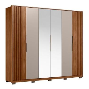 Imagem de Guarda Roupa Casal Ripado Atrice D66410KPE 6 Portas Nogueira Nude Prim