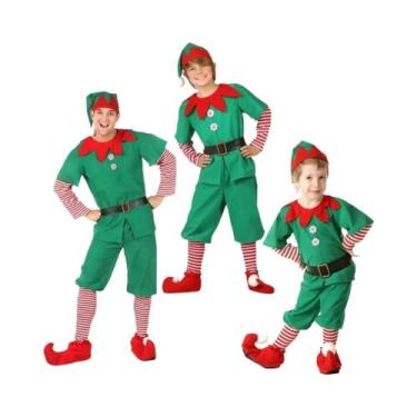 Imagem de Conjunto De Fantasia De Papai Noel Verde Para Crianças E Adultos Para 