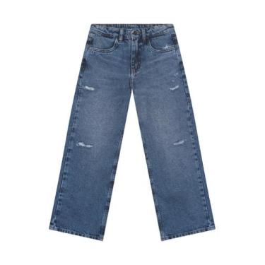 Imagem de Calça wide leg jeans infantil menina Brandili, Azul jeans escuro, 6