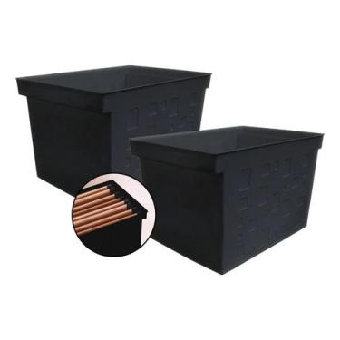 Imagem de Kit 2 Caixa Arquivo Multiuso Larga Pasta Suspensa Dello Preto - Delo