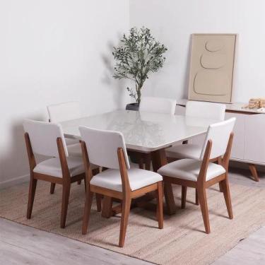 Imagem de Conjunto de Jantar Mesa Quadrada com Vidro Bennett 6 Cadeiras Ella - N