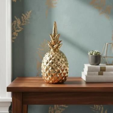 Imagem de Enfeite Mini Abacaxi 10 cm De Mesa De Cerâmica Espelhada Decoração - T
