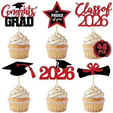 Imagem de Cake Toppers QZYL 48 Peças Decorações com Brilho para Formatura