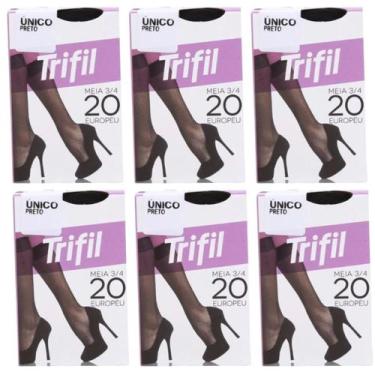 Imagem de Kit 6 Meia 3/4 Feminina Fio 20 Europeu Preta - Trifil