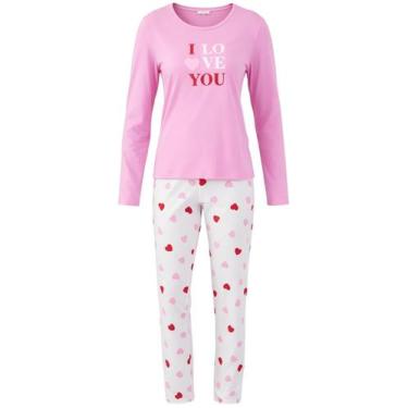 Imagem de Pijama Longo Mensageira Da Paz 034201 Feminino I Love You Algodão T. M