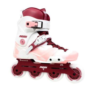 Imagem de Patins Inline Traxart Mesh Freestyle Hardboot ABEC9 Cromo Branco/Rosa,