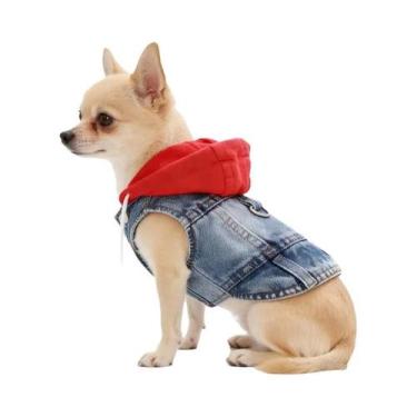Imagem de Jaqueta De Jeans Azul Com Capuz Para Cães Pequenos, Roupa Para Filhote