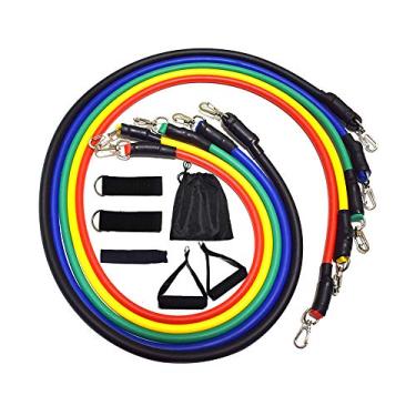 Imagem de Conjunto de bandas de resistência para exercícios com âncora de porta, bandas de alongamento de ginástica 11 peças com tubos de ginástica, alças de espuma, tiras de tornozelo, ginástica doméstica