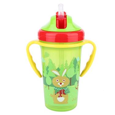 Imagem de Copo para bebê, copo infantil de polipropileno de grande capacidade, desenho com canudo, alça dupla para uso ao ar livre para viagens (verde)