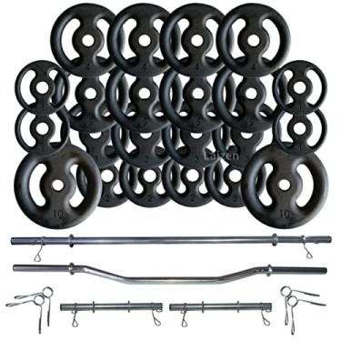 Imagem de Kit Anilhas Ferro 80kg + 2 Barras 40cm + Barra 120 + Barra W