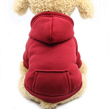 Imagem de Jecikelon Moletom com capuz para cães de inverno com bolsos, roupas quentes para cães pequenos, chihuahua, casaco, roupas para filhotes e gatos (vinho, pequeno)