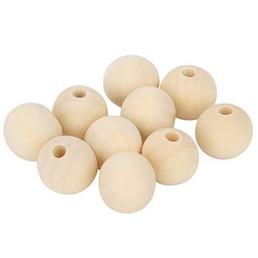 Imagem de 100 peças de contas redondas lisas de 20 mm,kit de fabricação de pulseiras de contas de madeira natural, cordas elásticas para kit de fabricação de joias, pulseiras e colares