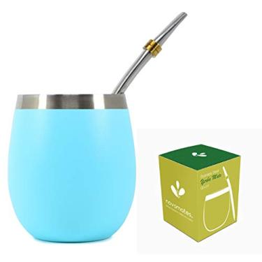 Imagem de Kit de erva-mate Novomates incluindo xícara de chá mate de aço inoxidável de parede dupla e palha mate – Yerba Mate Cup e Bombilla Mate – cabaça de erva-mate – xícara de chá Bombilla Mate and Mate 237 ml (azul-petróleo)