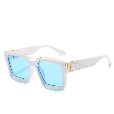Imagem de Óculos de Sol Steampunk Masculino de Luxo Designer Retro Trend Óculos de Sol Feminino Quadrado Anti-reflexo Óculos de Condução Masculino, C5 Branco Azul, Outros