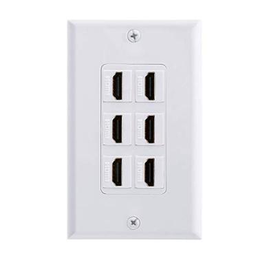 Imagem de Teninyu HDMI Placa de parede 6 portas, tomada HDMI entrada tomada painel suporte 4K 60Hz HDR 1080p 3D Ethernet embutido em alta velocidade cabo extensão acoplador para projetor e home theater (6 portas)