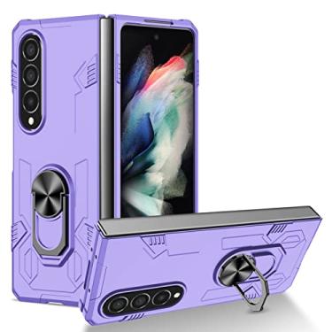 Imagem de zhouye Capa à prova de choque para Samsung Galaxy Z Fold 4 2022, capa de telefone de proteção contra quedas de grau militar, anel giratório 360 suporte magnético anti-impressão digital resistente a arranhões, roxo